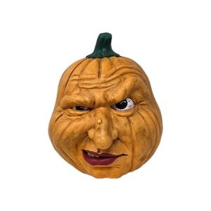 Vintage Scioto Ceramic Pumpkin Jack-O-Lantern Signed 1988 Halloween Decor